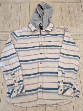 O'Neill Redmond Striped Hooded Flannel Button Up Shirt | Size M